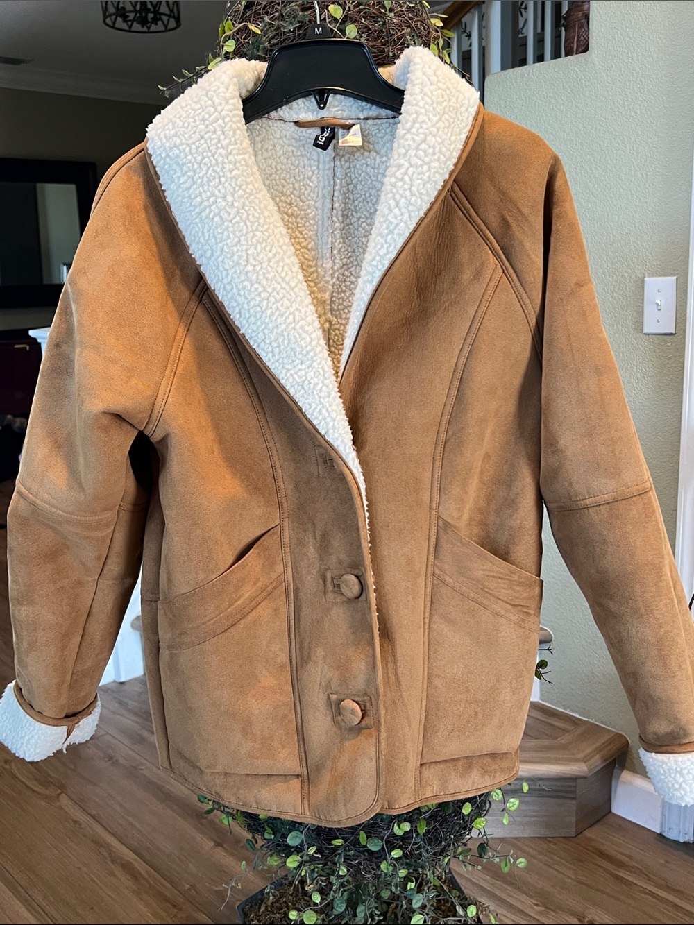 💕H&M Camel Faux Suede Teddy Jacket with Ivory Sherpa Lining